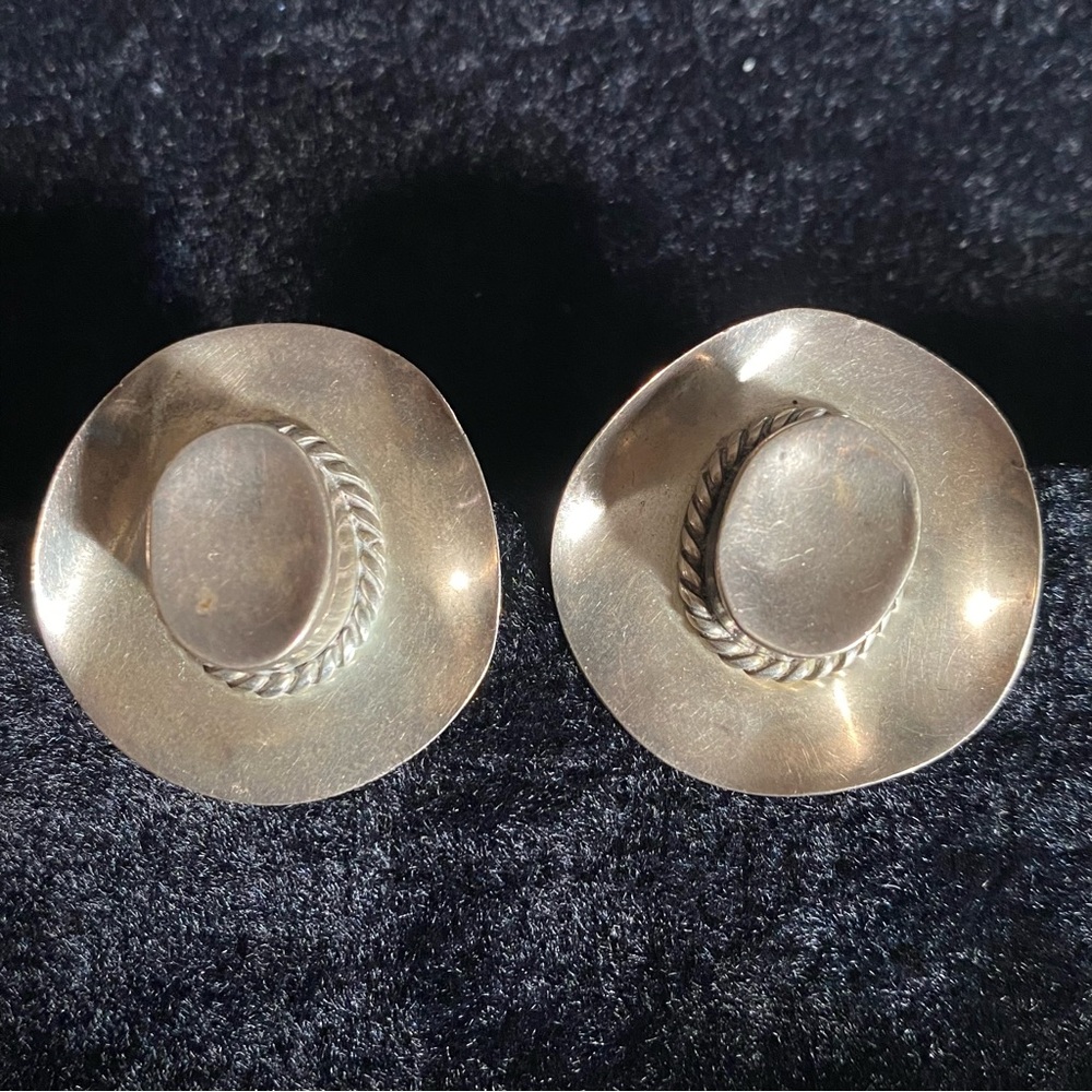 Sterling Silver Clip On Cowboy Hat Earrings